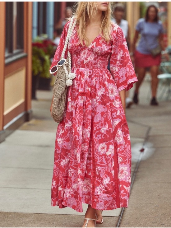 Free People Dresses & Skirts - Free People Hot Pink & Light Pink Floral Maxi Dress NWOT size XS